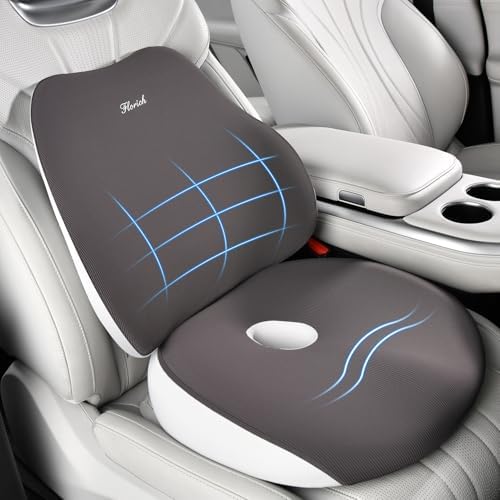 FLORICH Car Seat Cushion and Lumbar Support Pillow, Ergonomic Memory Foam Driving Seat Cushions for Back & Sciatica Pain Relief, Non-Slip Cushion for Car, Office, Truck, Wheelchair, Gaming Chair-Gray by FLORICH