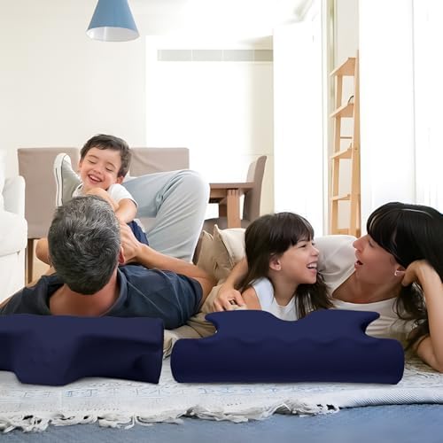 Cooling Contour Memory Foam Pillows Support Odorless Ergonomic Neck Pillow Adjustable Orthopedic Bed Pillow for Side Back Stomach Sleeper Cervical Pillow for Neck Pain Relief,with Pillowcase,Navy - Image 6