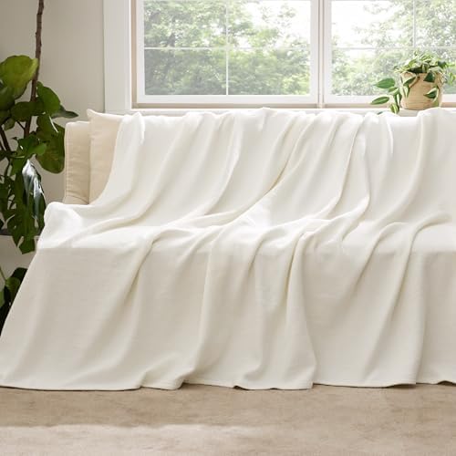 Bedsure 100% Cotton Blanket, Herringbone Weave, Full, Cream - Image 5