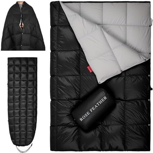Down Camping Blanket - Lightweight, Packable, Warm & Puffy Outdoor Travel Quilt for Sleep, Hiking, Backpacking, Stadium, Festivals, Water-Resistant Sleeping Bag 55"x79" by ROSEFEATHER