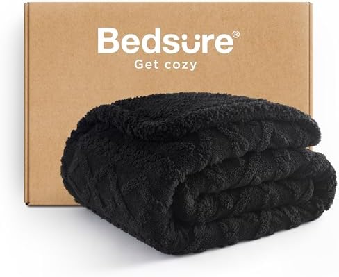 Bedsure Gentlesoft Sherpa Fleece Throw Blanket for Couch - Fluffy & Cozy Cable Jacquard Tufted Throw for Women Gift, Thick and Warm Christmas Blanket for Winter, Black, 50x60 Inches by Unknown