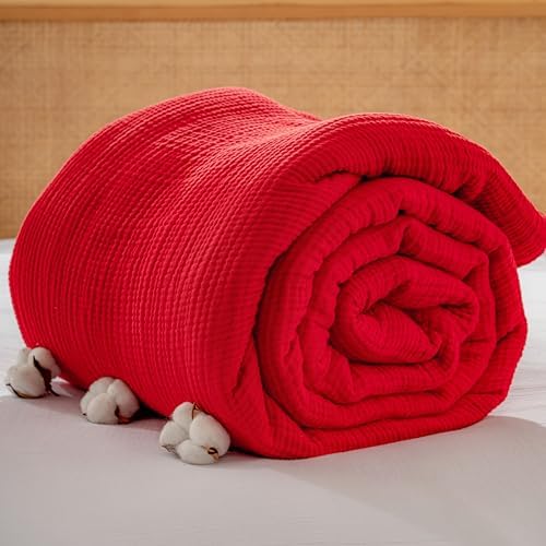 Muslin Blanket - Pure 100% Turkish Cotton Airy Soft Light Versatile Gauze Throw Blanket for Bed, Couch, Sofa (Red, King Size (95" x 110" inch)) by RAYMETEKSTIL