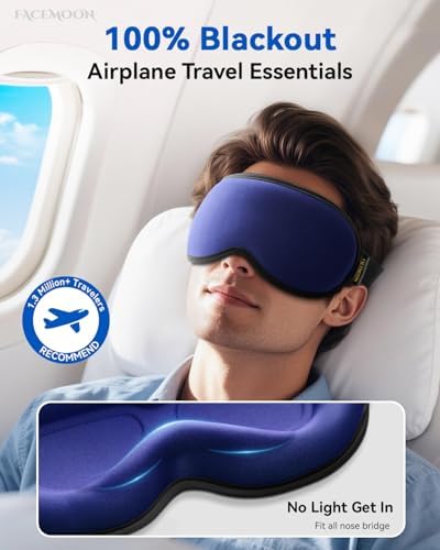 FACEMOON 3D Blackout Weighted Sleep Eye Mask, Travel Essentials, Navy Blue - Image 3