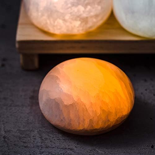 MIYA LIFE Selenite Lamp Hand Carved Stone Lamp Rechargeable Taplights Selenite Crystal Light with Dimmer (White/Warm/Yellow) for Bedroom Healing Natural Crystal Light (1 Piece, Round Taplight) - Image 4