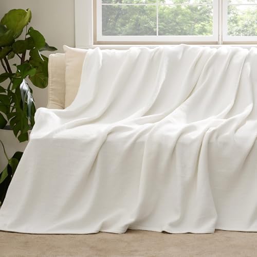 Bedsure 100% Cotton Blanket, Herringbone Weave, Twin-XL, White - Image 5