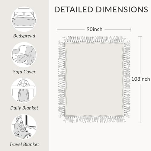 Boho Throw Blanket for Bed 90”x108”, 100% Cotton Blanket for Couch Sofa - Image 3