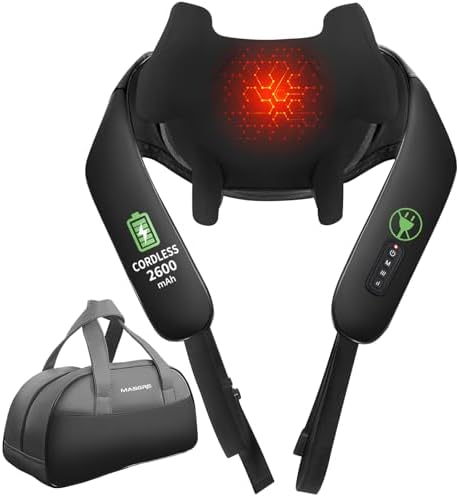 MASGRE Shiatsu Neck and Shoulder Massager, Cordless Back Massager with Heat by MASGRE