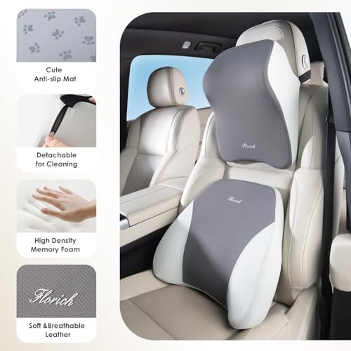FLORICH Upgrade Lumbar Support and Car Neck Pillow, Back Support and Headrest Pillow for Car Seat Driver, Memory Foam Back Neck Support Pillow and Car Seat Lumbar Support for Car Office Chair - Gray - Image 7