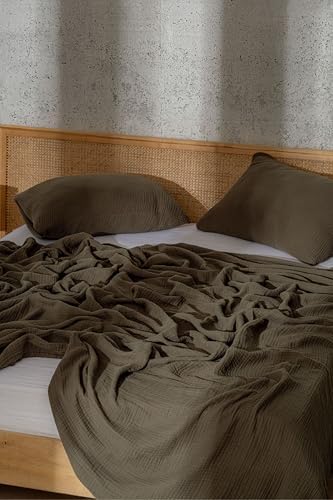 Muslin Blanket - Pure 100% Turkish Cotton Airy Soft Light Versatile Gauze Throw Blanket for Bed, Couch, Sofa (Khaki Green, Queen XL Size (95" x 95" inch)) - Image 5