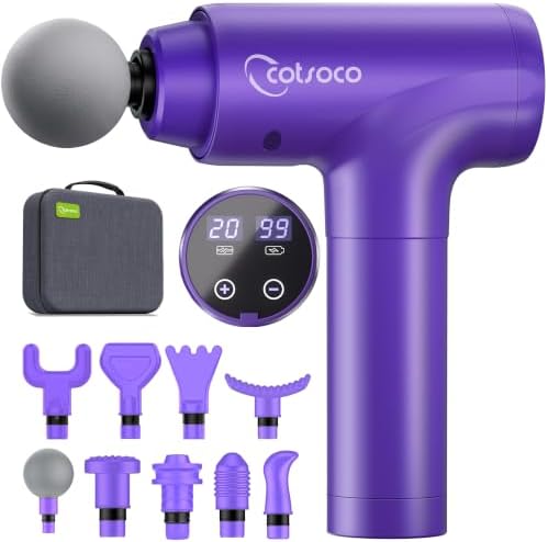 cotsoco Massage Gun Deep Tissue, Muscle Massage Gun with 9 Attachment Heads 20 Speeds & Silent Brushless Motor for Pain Relief, Handheld Percussion Back Massager Gun,Gift for Mom/Dad by cotsoco