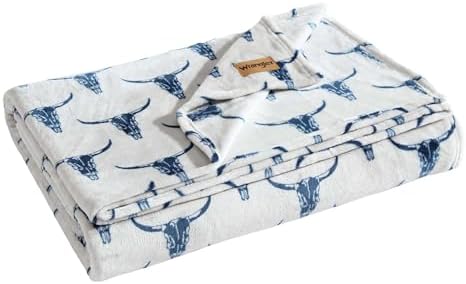 Wrangler - Queen Size Blanket, Super Soft & Reversible Plush Fleece Bedding, Throw Blanket for Couch or Bed (Steer Head Blue) by Wrangler%C2%AE