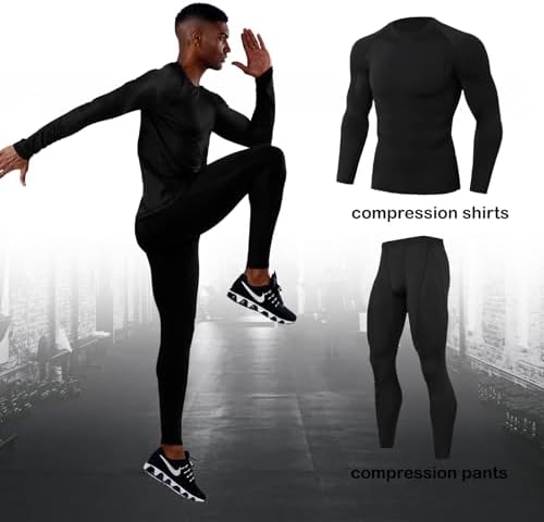 OEBLD Men's Workout Compression Clothes Long Sleeve Compression Shirts and Pants Thermal Base Layer Set - Image 2
