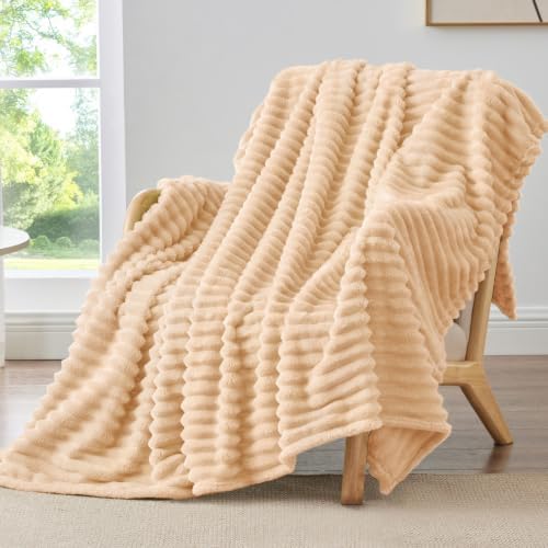 BEDELITE Ribbed Fleece Throw Blanket for Couch, Blush Sand, 50"x70" - Image 2