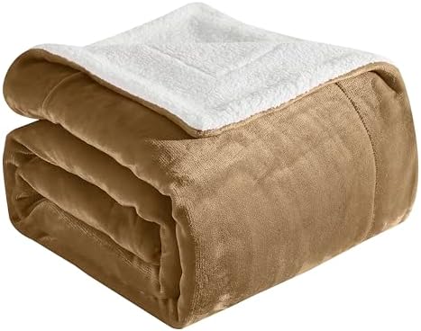 Elegant Comfort Ultra Soft Reversible Flannel Sherpa Blanket - Cozy Silky Fleece Throw for Couch, Bed - Plush Fuzzy Warm Winter Blanket for Gift, Full, Taupe by ELEGANTCOMFORT