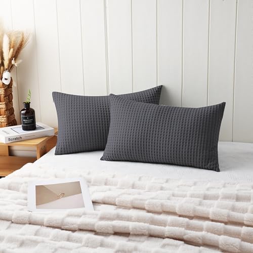 100% Egyptian Cotton 600 TC Waffle Weave Lumbar Pillow Covers 2 Pack - Image 3