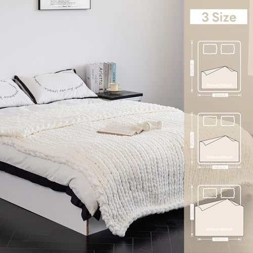 Chunky Knit Throw Blanket for Couch，40x50 Inches Ivory - Image 4