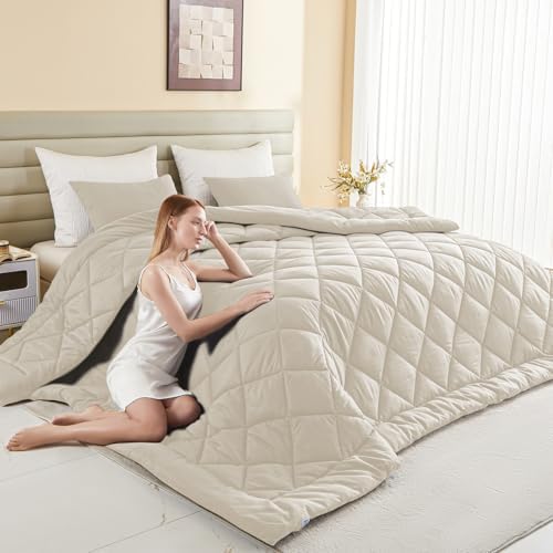 132x120 Alaskan King Comforter, Extra Large King Size Comforter Oversized, All Season Soft Lightweight Quilt Down Alternative Duvet Insert with 8 Corner Tabs(120x132, Beige) by MIOTO
