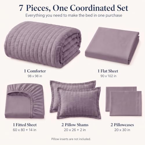 CozyLux Oversized Queen Seersucker Comforter Set, Dusty Purple, 98 x 98 in - Image 2