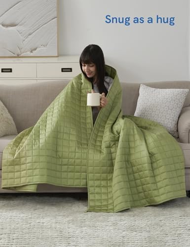 YnM Cooling Weighted Blanket for Adults, 12lbs Heavy Bed Throw for One Person of 110lbs, Perfect for Hot Sleepers or Warm Climates with Rayon/Glass Beads(60x80 Inches, Queen Bed, Matcha Green) - Image 4