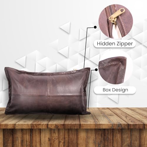 LL LEATHER LOVERS 100% Lambskin Leather Pillow Cover - Sofa Cushion Case - Decorative Throw Covers for Living Room & Bedroom, Dark Brown Crunch Box Pack of 1-12X20 Inch - Image 2