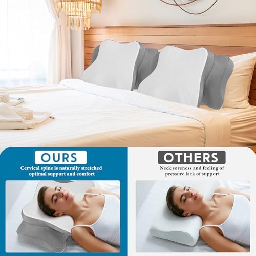 HunnmingRe Pillow Case for Cervical Neck, Light Gray, White, Standard Size - Image 3
