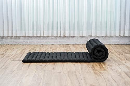 Leewadee - Foldable Floor Mattress - Japanese Roll Up Futon -Trifold Tatami Mat- Guest Floor Bed - Camping Mattress - Thai Massage Mat, Kapok Filled, 75 x 20 inches, Black - Image 6