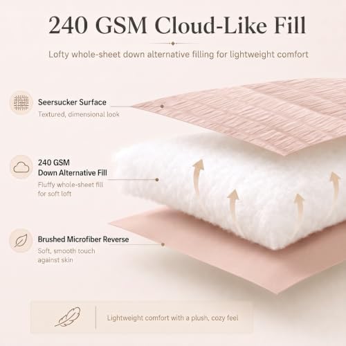 CozyLux Full Size Comforter Set 7 Pieces Blush Pink Seersucker Bed in a Bag - Image 3