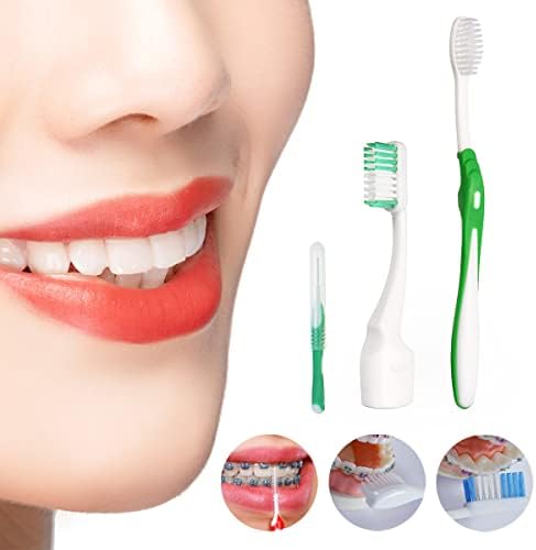 Braces Cleaning Kit for Teeth, Portable Orthodontic Toothbrush Kit Oral Care Dental Travel Kit - Interdental Brush Dental Wax Dental Floss Toothbrush Box (Green B) - Image 5