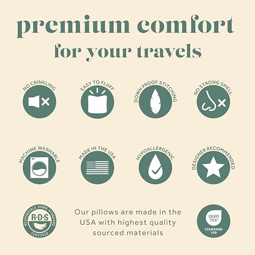 ComfyDown 800 Fill Power European Goose Down Travel Pillow – Egyptian 300 Thread Count 100% Cotton Cover, Neck Support for Plane, Car & Home, Made in USA, 12x16, Medium - Image 6