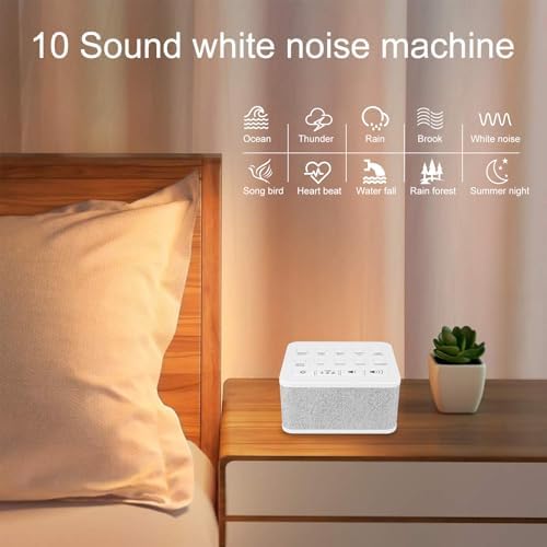 White Noise Sound Machine, Protable Travel Noise Sound Machine for Sleep with 10 Natural Soothing Sounds for Adults Baby Kids, Rechargeable Brown Noise Machine with Timer for Home Office, White - Image 2