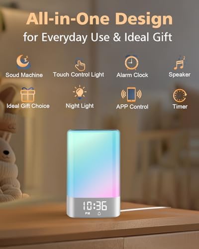 5 in 1 Sound Machine for Sleep,Alarm Clock & Night Light,Bluetooth Speaker - Image 2