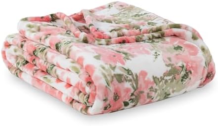 Berkshire Blanket-Classic Heavyweight Soft Printed VelvetLoft® Plush Blanket, Full/Queen Size Soft Fuzzy Warm Blanket for Couch Sofa Bed, Abstraction Pink Green, 90in x 90in by BerkshireHomeCompany
