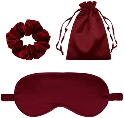 3Pcs Satin Eye Mask Silk Sleep Masks Set Silky Blindfold Eyeshade Blackout Eyes Cover Pouches Bag Scrunchy Wedding Gift by WJingYiJia