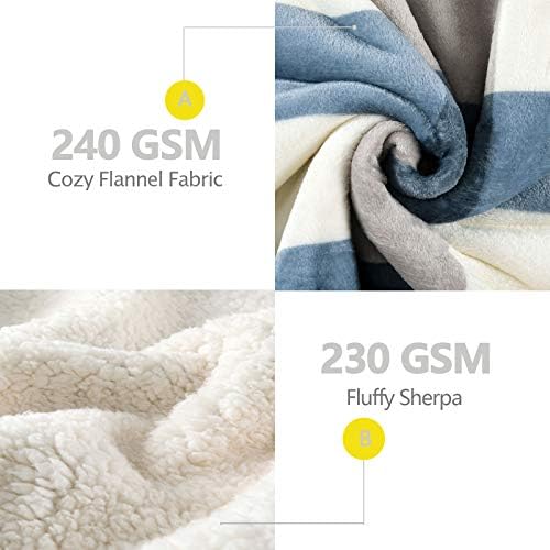 PU MEI Sherpa Throw Blanket for Couch Sofa 50“*60”-Fuzzy Soft Cozy Fleece Thick Warm Blanket for Winter, Soft Throws Plush Fluffy Lattice Flannel Blankets (Grey-Soft Blue) - Image 3
