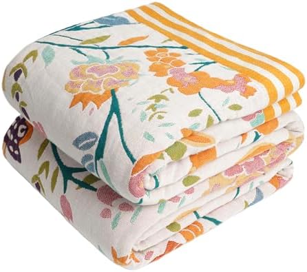 VANJOROY Boho Throw Blanket for Bed, 100% Organic Cotton Breathable Ultra Soft 50" x 60" Quilt Beige Throw - All Season Floral Farmhouse Decor Luxury Reversible Blanket for Sofa Couch Chair and Gift by CHOOSEVANJOROYENJOYAMORECOMFORTABLEFEELING