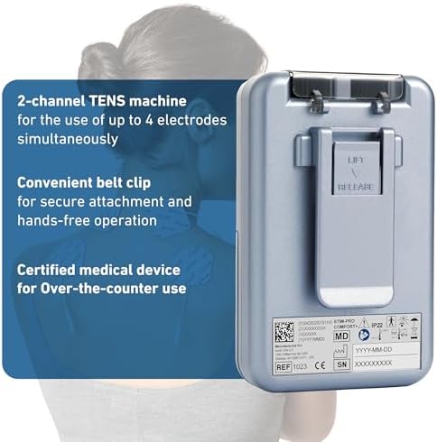 axion TENS Unit STIM-PRO Comfort - with 4 pcs of 2x2‘‘ Electrode Pads | TENS Machine Muscle and Nerve Stimulator for Drug-Free Pain Relief for Sore and Aching Muscles Like Back Pain - Image 3