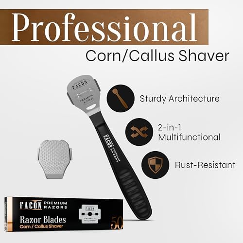 Facón Professional Callus Shaver Remover with 50 Blades, Pedicure Razor for Feet & Hands, Foot Razor for Callus Removal, Callus Blade Remover, Corn Shaver, Surgical Grade Premium Stainless Steel Tool - Image 2