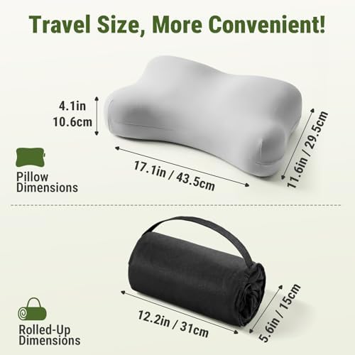ZZ-WELL Neck Pillow for Sleeping - Memory Foam Pillows with Portable Storage Bag, Cooling Pillowcase - Soft Sleeping Pillow for Side Back Sleepers on Bed, Camping, Travel Size (Grey) - Image 2