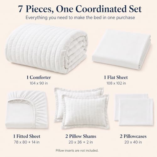 CozyLux King Size Comforter Set, 7 Pieces White Seersucker Bed in a Bag - Image 2