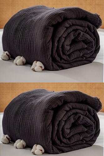 Muslin Blanket - Pure 100% Turkish Cotton Airy Soft Light Versatile Gauze Throw Blanket for Bed, Couch, Sofa (Black, California King Size (95" x 125" inch)) - Image 4