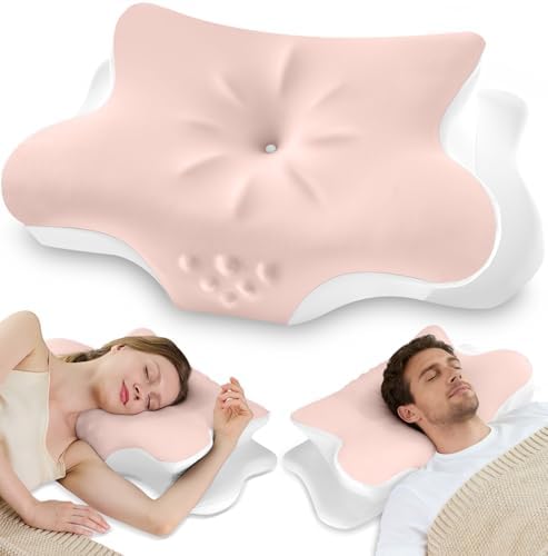 Cervical Neck Pillow for Pain Relief – Ergonomic Memory Foam Pillow for Side Sleeper Contour Orthopedic Bed Pillow for Neck Support with Cooling Cover – Ideal Christmas Birthday Gift for Women - Pink by VJASD