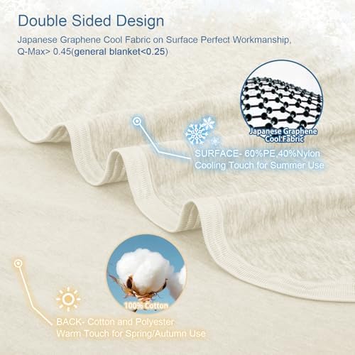 CHOSHOME Cooling Blanket for Hot Sleepers Lightweight Summer Cold Thin Blankets for Sleeping, Hot Flashes Night Sweats, Soft Blanket for Bed, King Size, Beige - Image 3