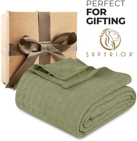Superior Basketweave Cotton Blanket, Basket Weave Design, Soft, Comfy Cover for Bed, Bedding, Bedroom, Couch Throw, Lounging, Modern Boho Medium Weighted Blankets, King, Sage - Image 3