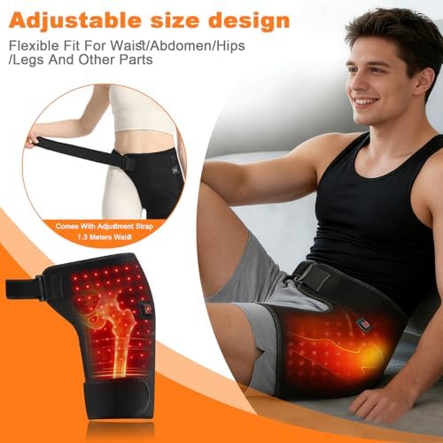 Red Light Therapy Hip Thigh Wrap, with 105 LED Beads, 660/850nm Light, 3 Adjustable Heat Levels, USB Powered, Large Coverage, Wearable Support for Thigh, Buttock & Lower Back (Heating) - Image 3