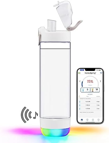 Smart Water Bottle with Reminder To Drink Water, Lights And Sound, Water Intake Tracker, Rechargeable, Tritan Plastic, Spout Hydrate Glow Bottle 26 Oz, Smart Hydration Reminder (white) by HandySpring