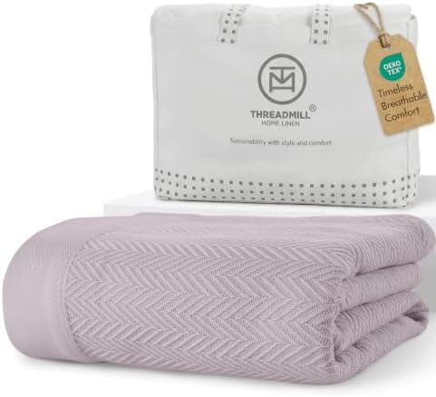 Threadmill Luxury 100% Cotton Twin Herringbone Blanket, Lilac by ThreadmillHomeLinen