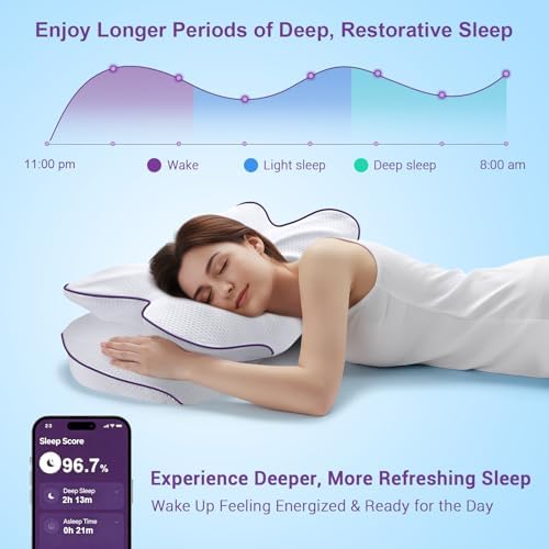 AZBESTPRO Memory Foam Cervical Pillow for Neck Support & Pain Relief, Butterfly Ergonomic Design – 24×15.75×5.7 Inches, Removable 100% Polyester Pillowcase, Suitable for Side & Back Sleepers (Purple) - Image 7