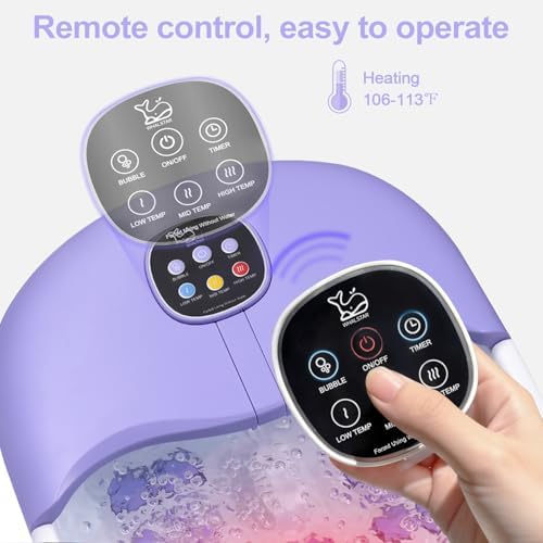 Collapsible Foot Spa Bath Massager with Heat Bubbles and Vibration Massage and Jets, 16oz Tea Tree Oil Foot Soak with Epsom Salt, Foot Bath Basin with Red Light & Remote - Purple - Image 2