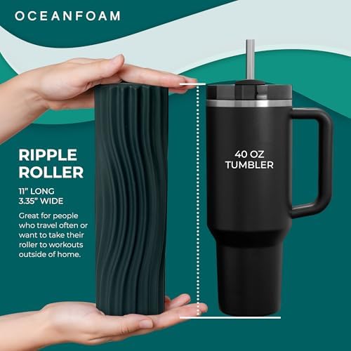 Oceanfoam Ripple Travel Foam Roller (11" x 3.35") Firm Mini Foam Roller for Physical Therapy, Deep Tissue Massage, Back Pain - High Density, Ergonomic Wave Textured - Yoga, Pilates, Exercise (Hunter) - Image 2