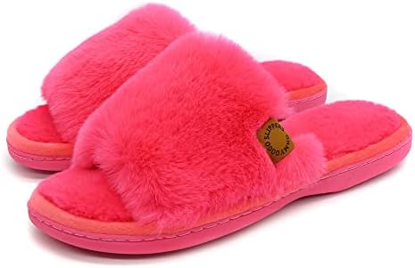 Onmygogo Indoor Slippers for Women Open Toe with Memory Foam, Soft Faux Fur Nonslip House Slippers by Onmygogo